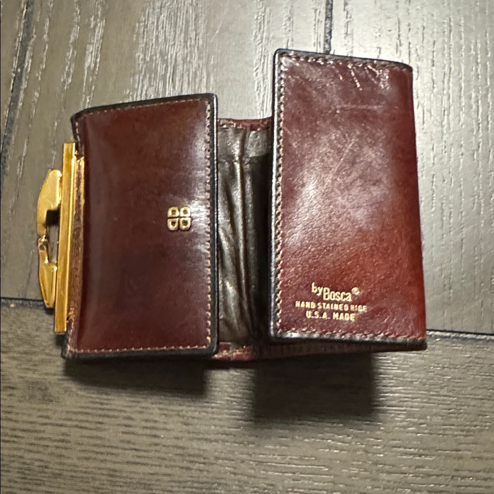 Bosca VTG Hand Stained Hide Brown Leather Mini Wallet - Kiss Lock Coin - Picture 6 of 7